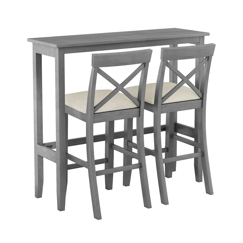 3PCS Rectangular Wood Bar Dining Set