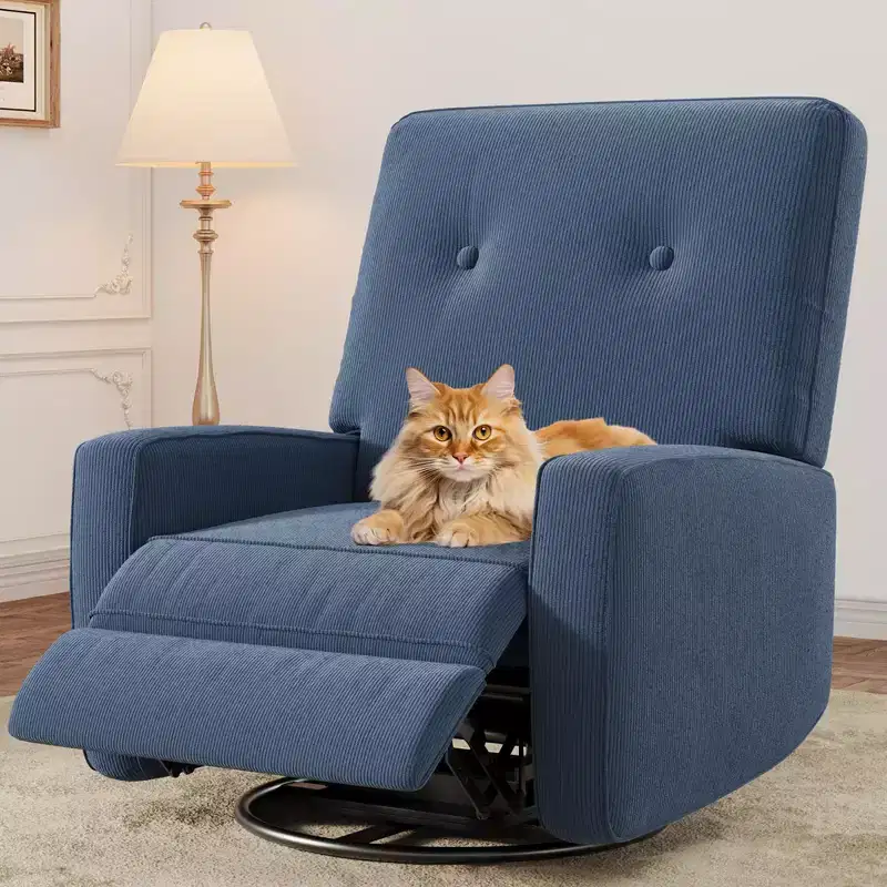 GustoWave Recliner Chair,360 Swivel Rocking Glider Chair for Adults with Adjustable Backrest & Footrest,Cozy Corduroy Upholstered Armchair, Pink