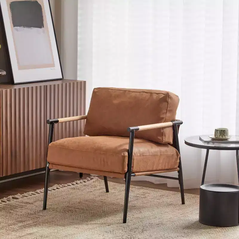 27.56-Inch Modern Accent Chair with Plush Cushions, Minimalist Metal Frame, for Cozy Seating