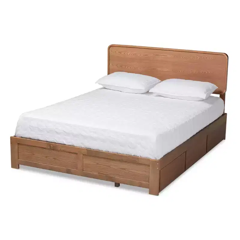 Full  Modern Wood 3-Drawer Platform Storage Bed, Walnut/Brown
