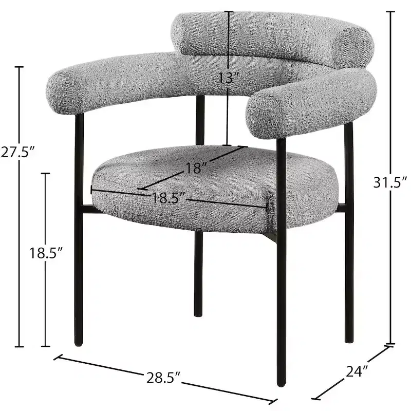 Meridian Furniture,Blake Grey Boucle Fabric Dining Chair, Set of 2