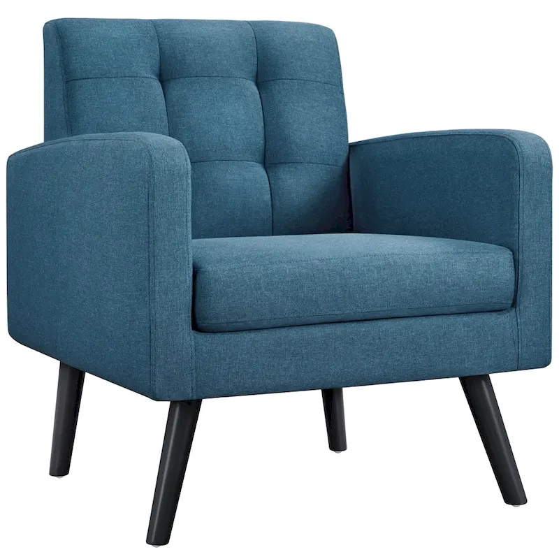 Yaheetech Mid Century Modern Fabric Arm Chair Tufted Accent Chair with Rubber Wooden Leg