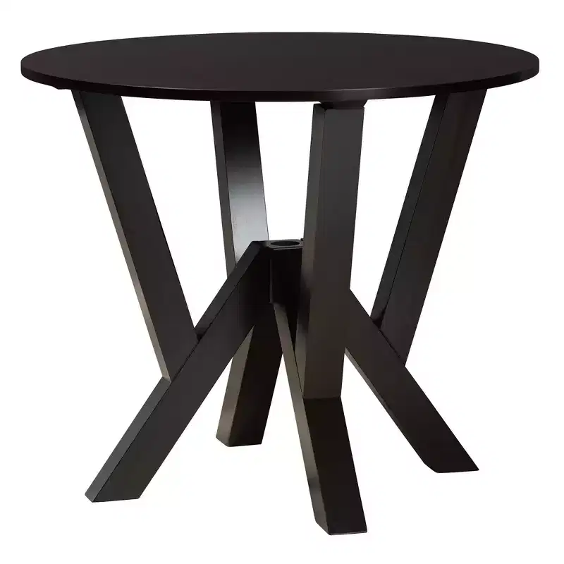 5-Piece Round Dining Set 4 Upholstered Chairs Rubberwood Cut-Out Back Foam Padded Seats
