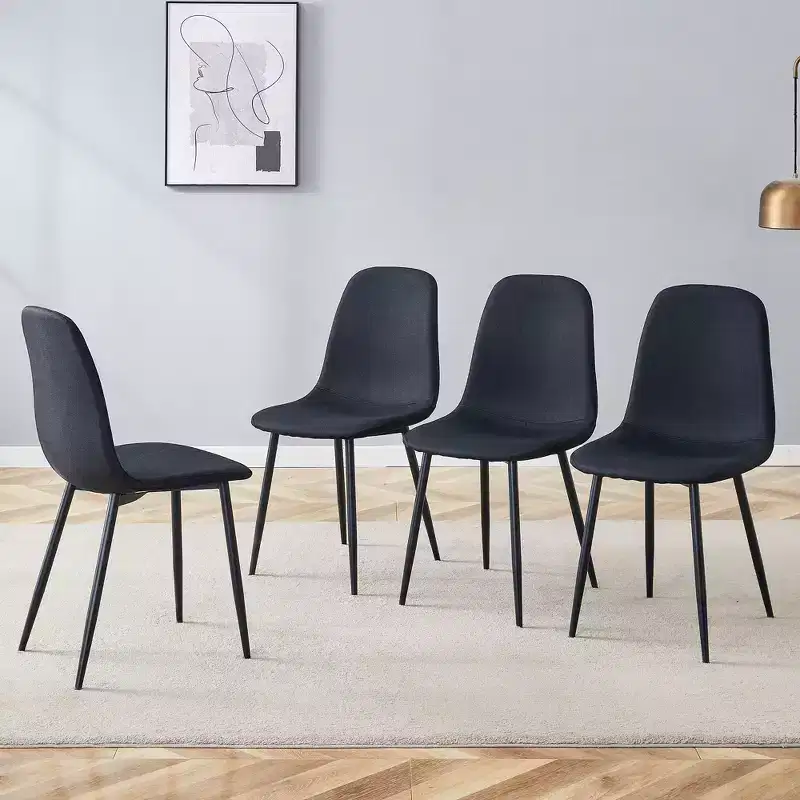 MAYEERTY Set of 4 Luxury Simple Dining Chairs Black Linen Cotton Black Metal Legs Fits Diverse Decor