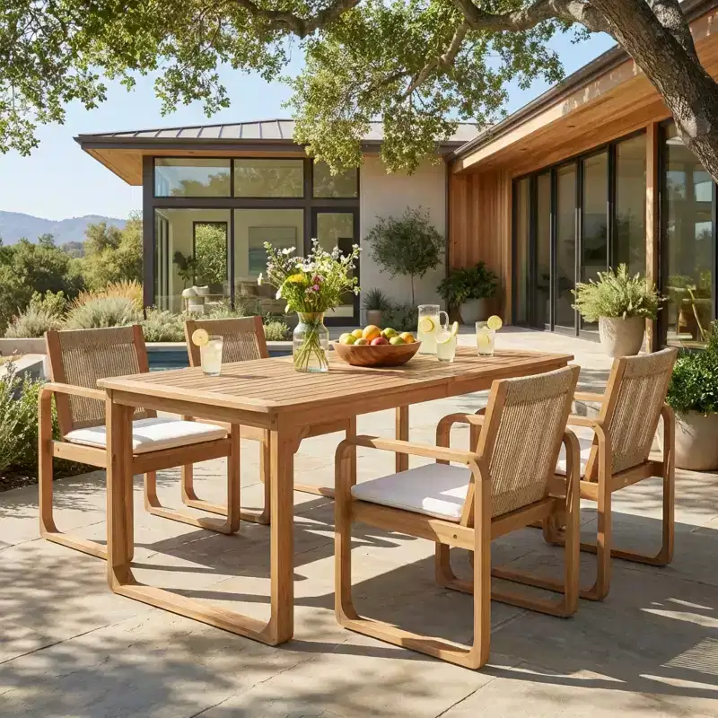 Christopher Knight Home Chasel Patio Modern Acacia Wood 5-Piece Dining Set with 4 Rope Dining Chairs