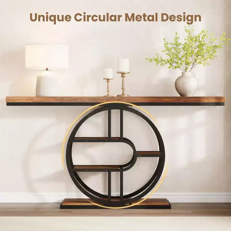 Console Table for Entryway, Storage Shelves, 5-Tier Narrow Accent Table with Circle Storage Shelves for Living Room, Hallway, o-Shaped Metal Frame