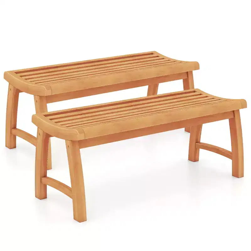 Costway 2PCS 2-Person Patio Garden Dining Bench w/Contoured Slatted Seat 800 lbs Capacity