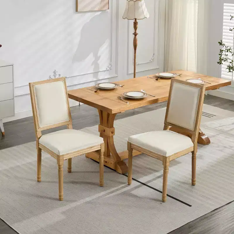 Farmhouse Wood Dining Chair with Padded Seat and Back, Armless Side Chair for Dining Room, Kitchen, or Living Room