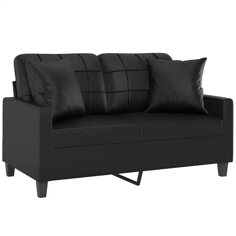 vidaXL Sofa Loveseat Couch Sofa Settee with Throw Pillows Black Faux Leather