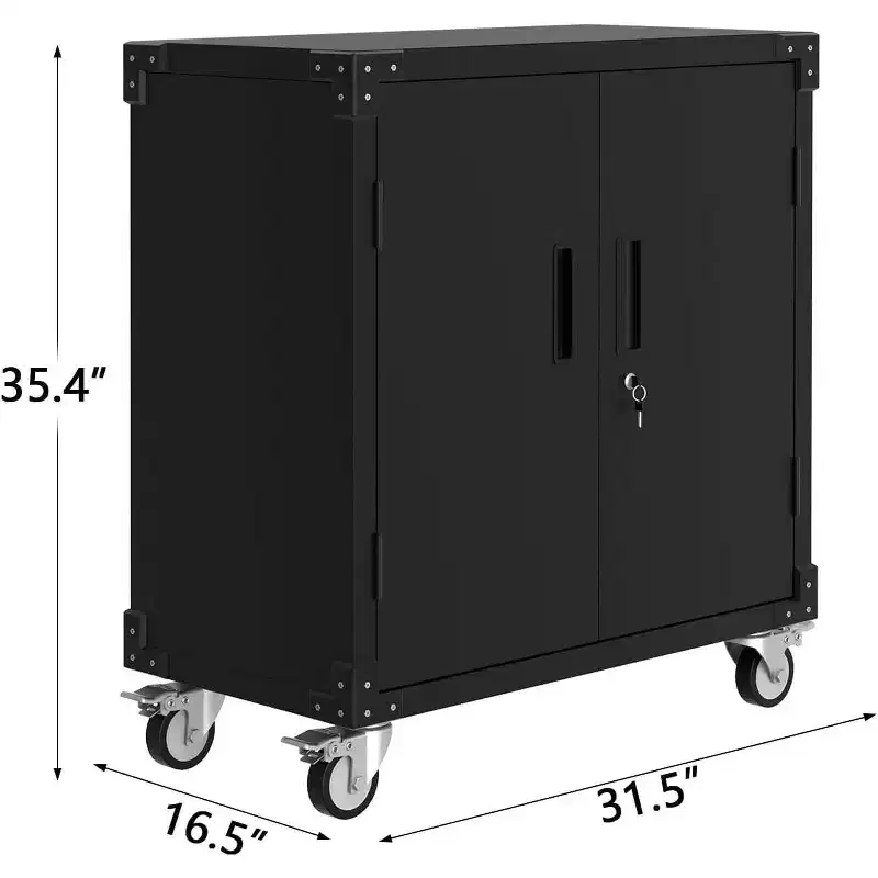 Rolling Tool Storage Cabinet with Wheel, Heavy Duty Metal Garage Storage Organizer with Adjustable Shelf & Locks, Tool Cabinet for Warehouse Workshop