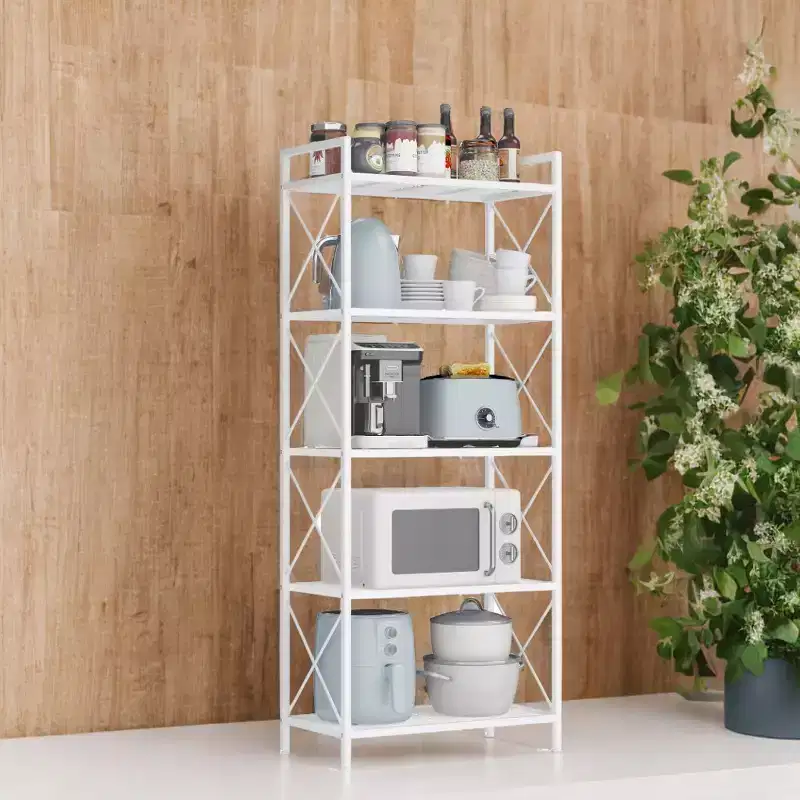LEDREM Cloud White 5 - Tier Metal Storage Rack with X Side Frames and Dense Mesh.12.6 x 23.6 x 57.3 inches, it has an industrial style and is perfect
