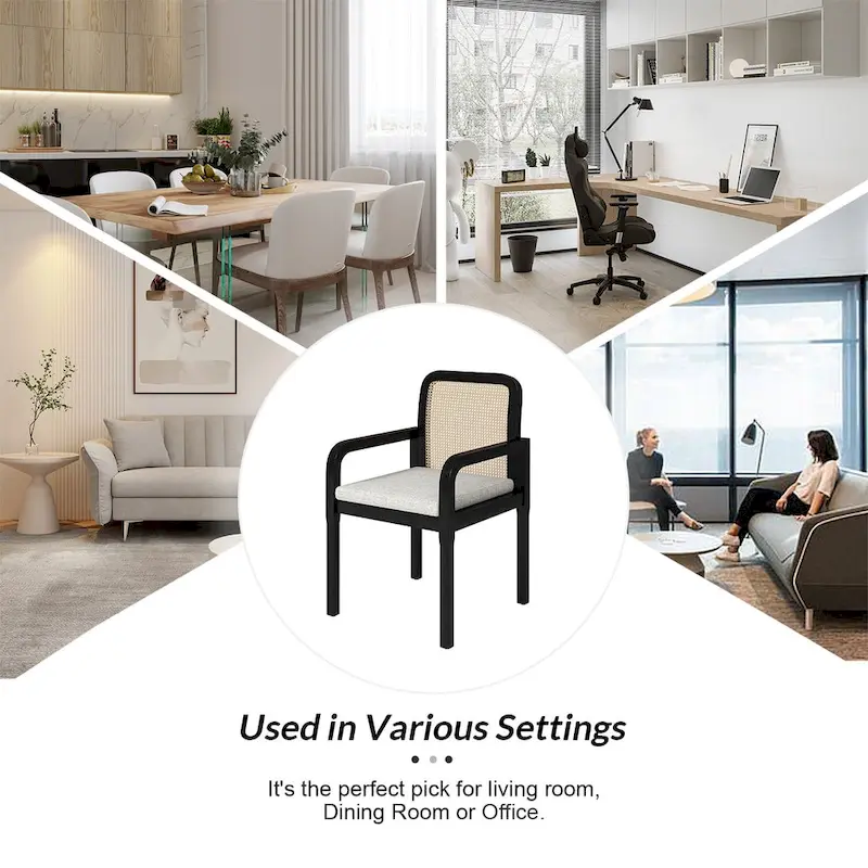 Modern Rattan Back Dining Chair with Removable Cushion | Boho Style | Set Available