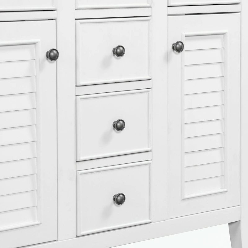 Bathroom Vanity with Ceramic Basin, Two Cabinets and Five Drawers