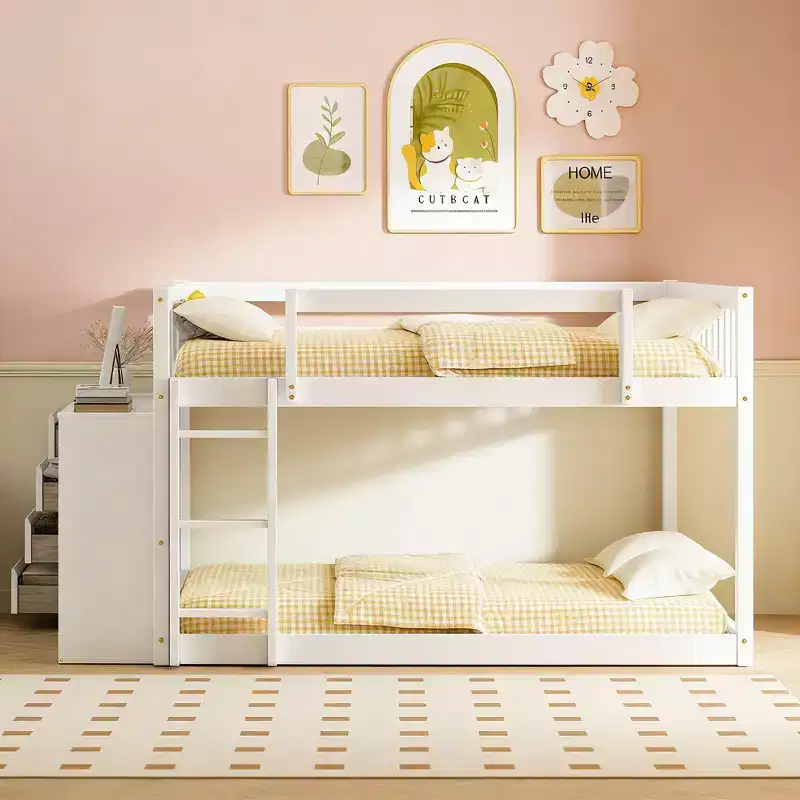 Luxystar Modern Full over Full Bunk Bed with 4 Drawers and 3 Shelves