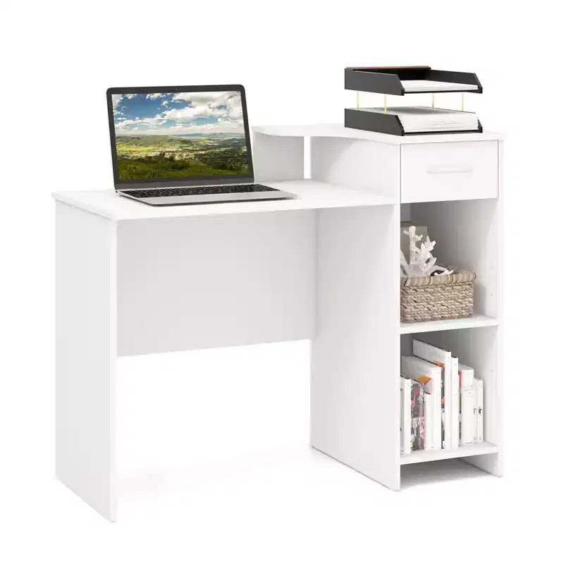 Costway 40.5Computer Desk with Printer Shelf Modern PC Workstation with Storage Drawer and CPU Stand