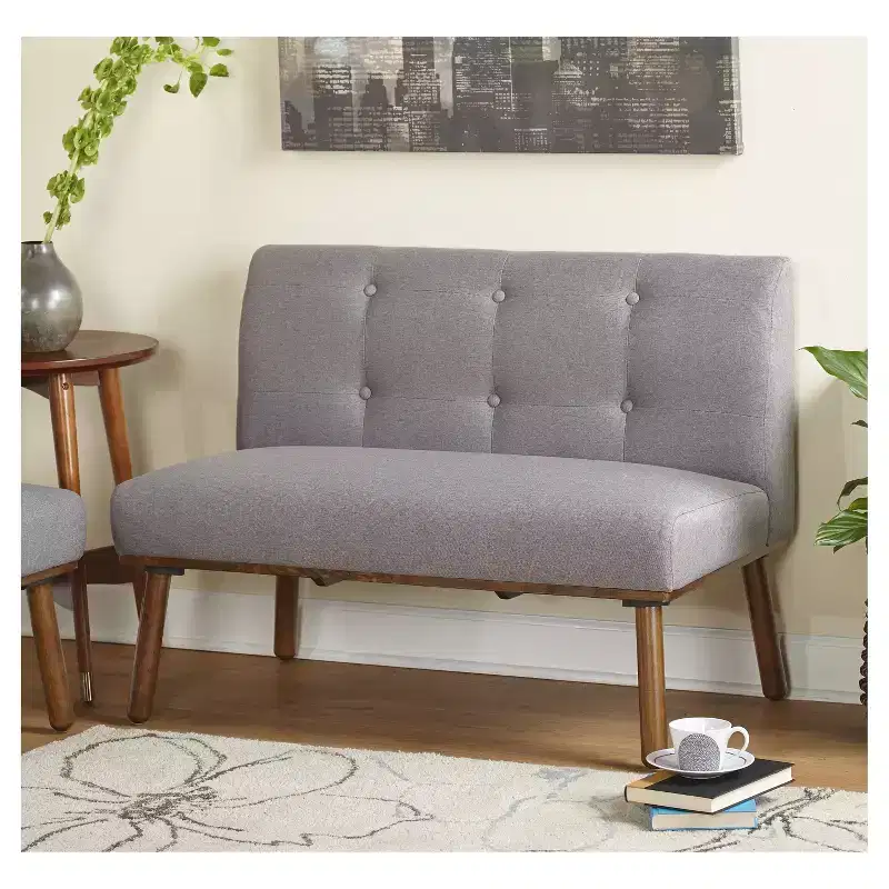 Buylateral 4pc Playmate Mid Century Modern Upholstered Breakfast Nook Dining Set Walnut Versatile Upholstered Furniture, Rubberwood