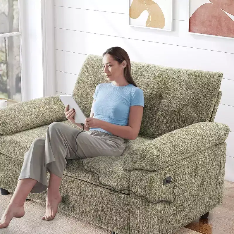 Dyonery 3-in-1 Convertible Sofa Bed, Pull Out Sleeper Sofa with USB Charging Station & Adjustable Backrest