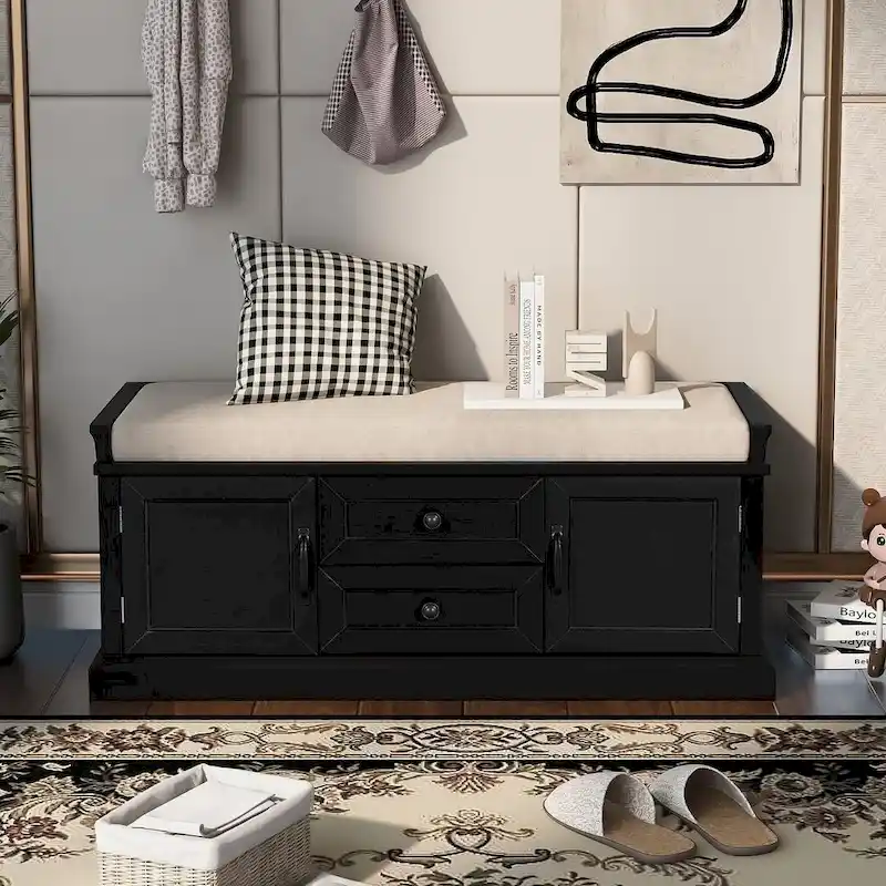 Storage Bench Shoe Bench with Removable Cushion for Living Room
