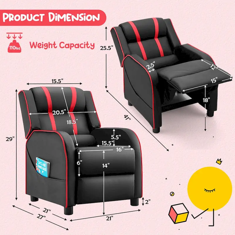 Gymax Kids Recliner Chair Ergonomic Leather Sofa Armchair w/Footrest