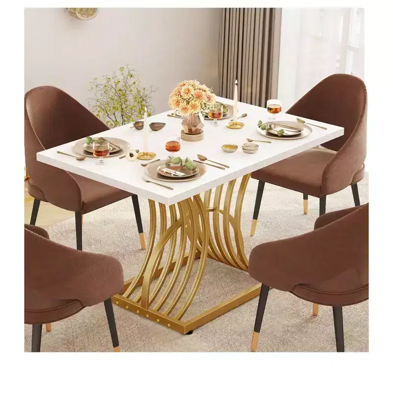 47 Inch Modern Rectangular Dining Table for 4 People ,Kitchen Dinner Table with Geometric Leg Design and Solid Tabletop For Dining Room