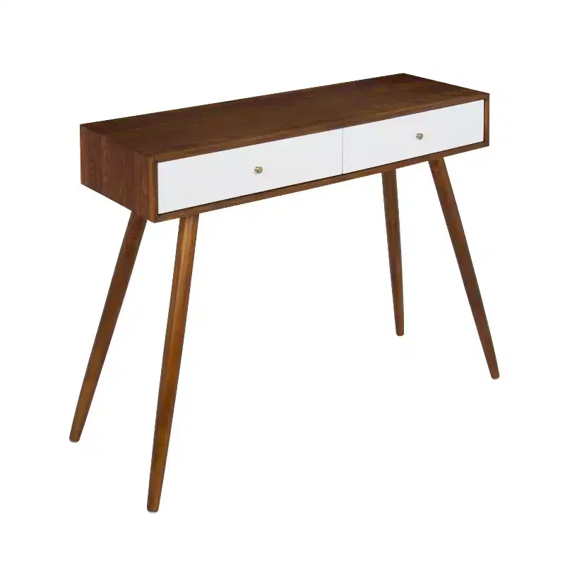 Kate and Laurel Finco Rectangle Wood Console Table, 36x12x30, Walnut Brown and White