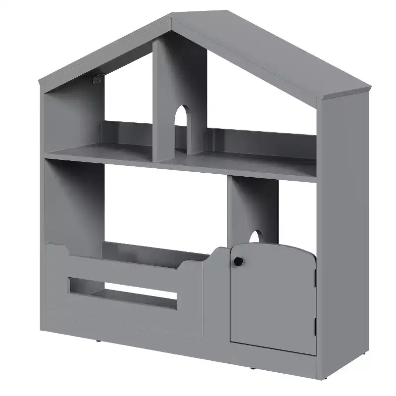 2-Tier Kids Bookshelf with Motion Detector Light, House-Shaped Toy Storage Organizer