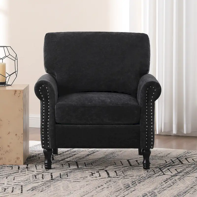 Modern Upholstered Armchair Nailhead Trim Accent Chair with Wood Legs