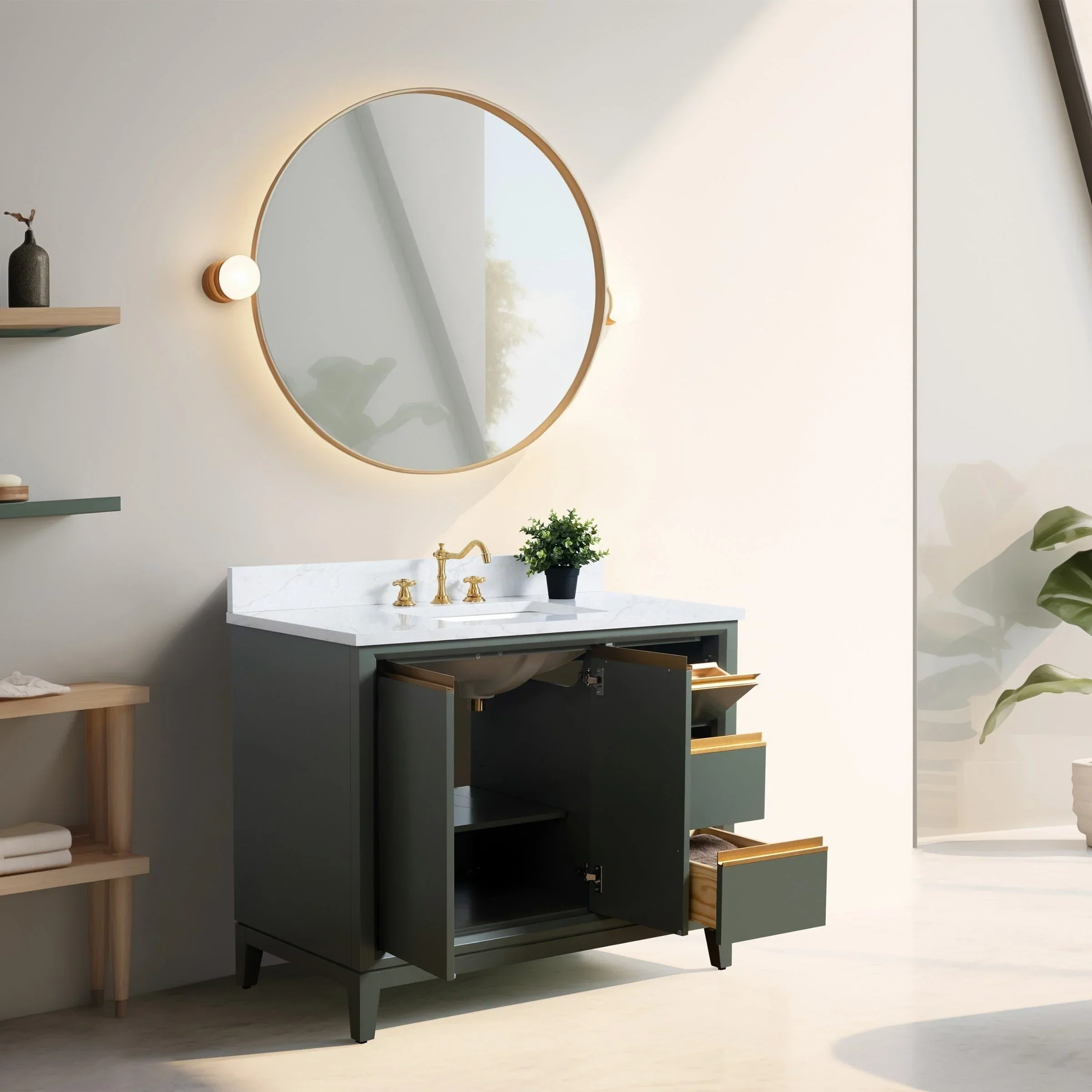 Vanity Art Bathroom Vanity with Ceramic Sink and Engineered Marble Top
