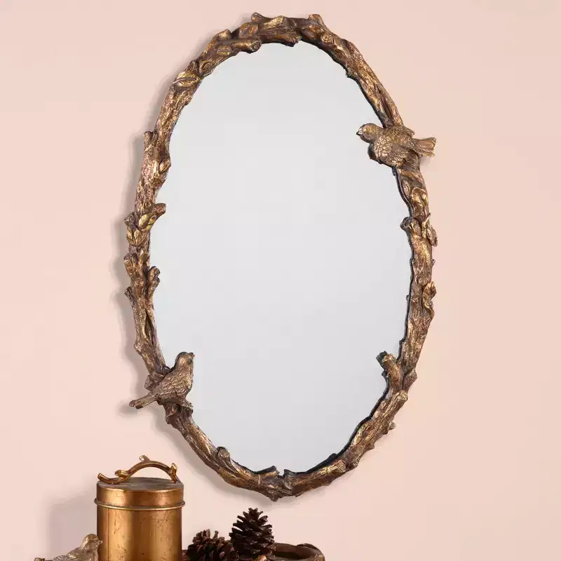 Oval Vanity Accent Wall Mirror, Rustic Antique Gold Gray Metal Frame, 23 Wide for Bathroom Bedroom Living Room