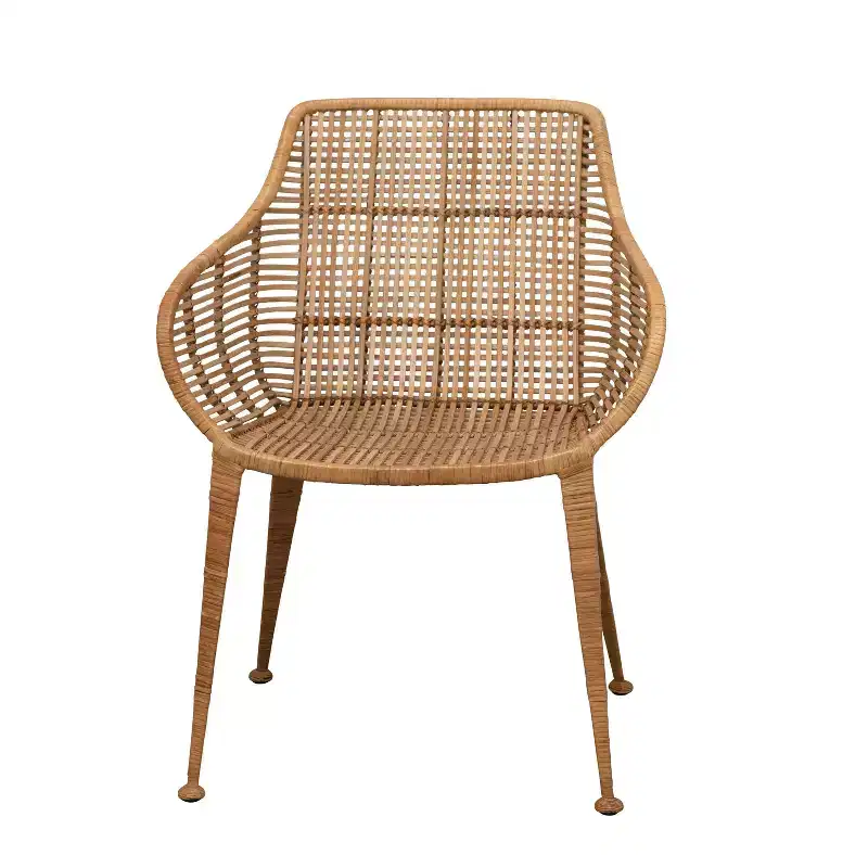 Storied Home Rattan Arm Chair Natural: Wrought Iron Frame, No Assembly, Dry Dust Care, Adult Use