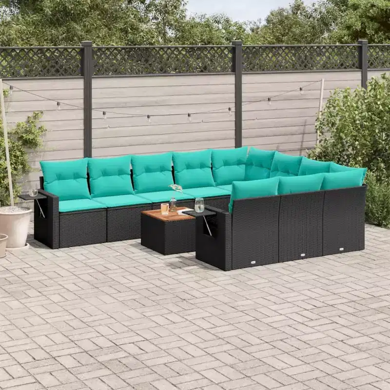 vidaXL 11 Piece Garden Sofa Set with Cushions Black Poly Rattan