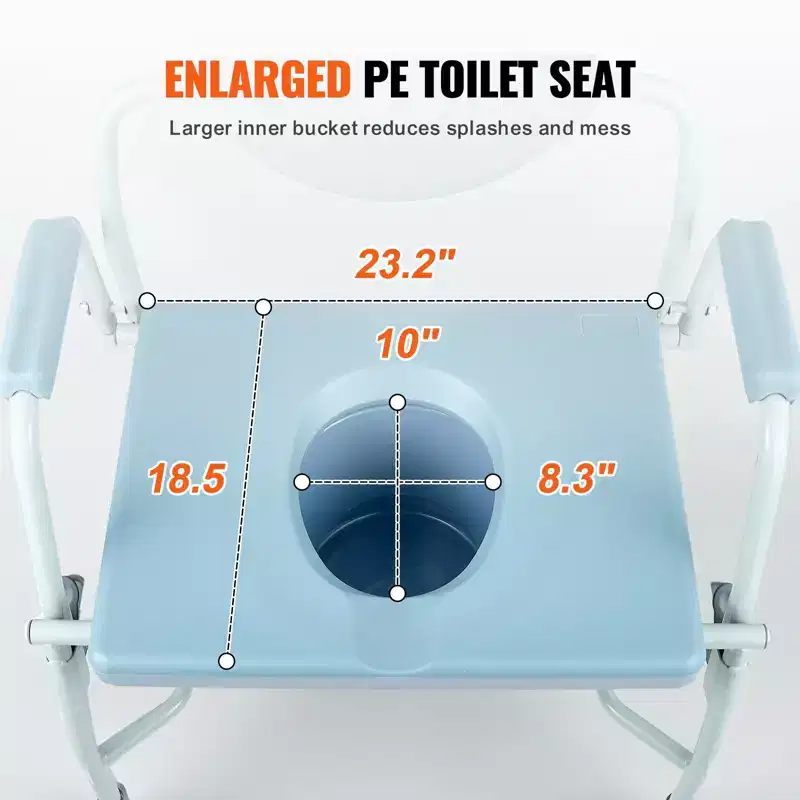 Bedside Commode Chair with Drop-Down Arms, 1000 lbs Capacity, 5-Level Height