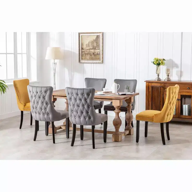Okak Retro Dining Chairs Set of 2, Comfy Upholstered Wing-Back Chairs with Backstitching Nailhead Trim, Kitchen Chairs with Solid Wood Legs