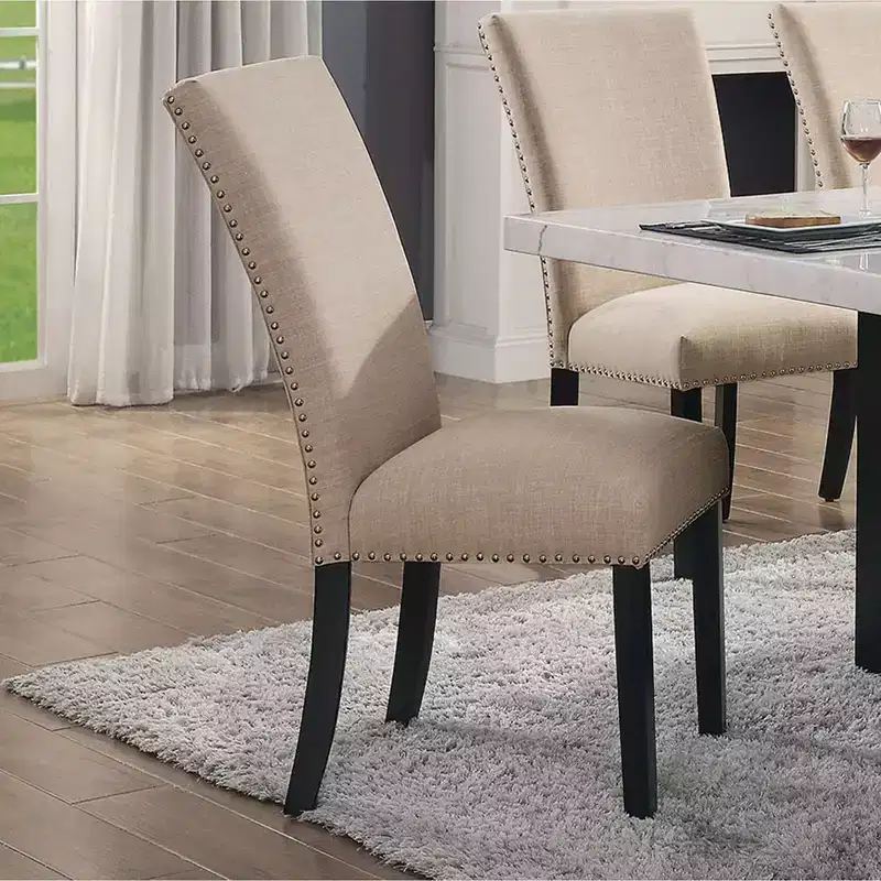 Set of 2 Southwind Padded Seat Side Chairs Black/Beige - HOMES: Inside + Out: Nailhead Trim, Upholstered, Wood Legs