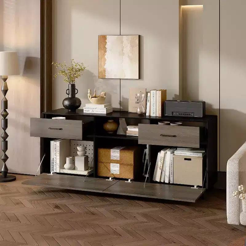 Famapy 2 Door TV Stands Flip Door Design Gray Modern Style Living Room Side Table