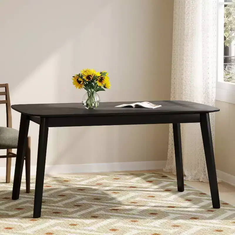 59IN Minimalism Dining Table with Wooden Legs, Modern Kitchen Table, Retangular Table for Living Room, Kitchen, Dining Room, Black