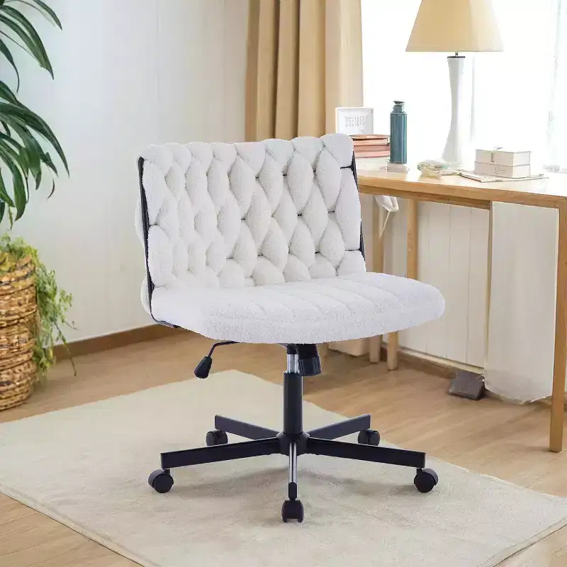 Modern Swivel Office Chair, Ergonomic Swivel Office Chair, 300lbs Capacity Cross Legged Armless Rolling Chair, Wide Seat, Adjustable Height