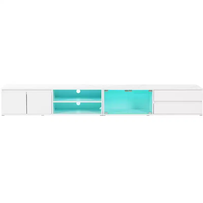 TV Stand with LED Lights and Storage Cabinets for Living Room or Entertainment Area, White