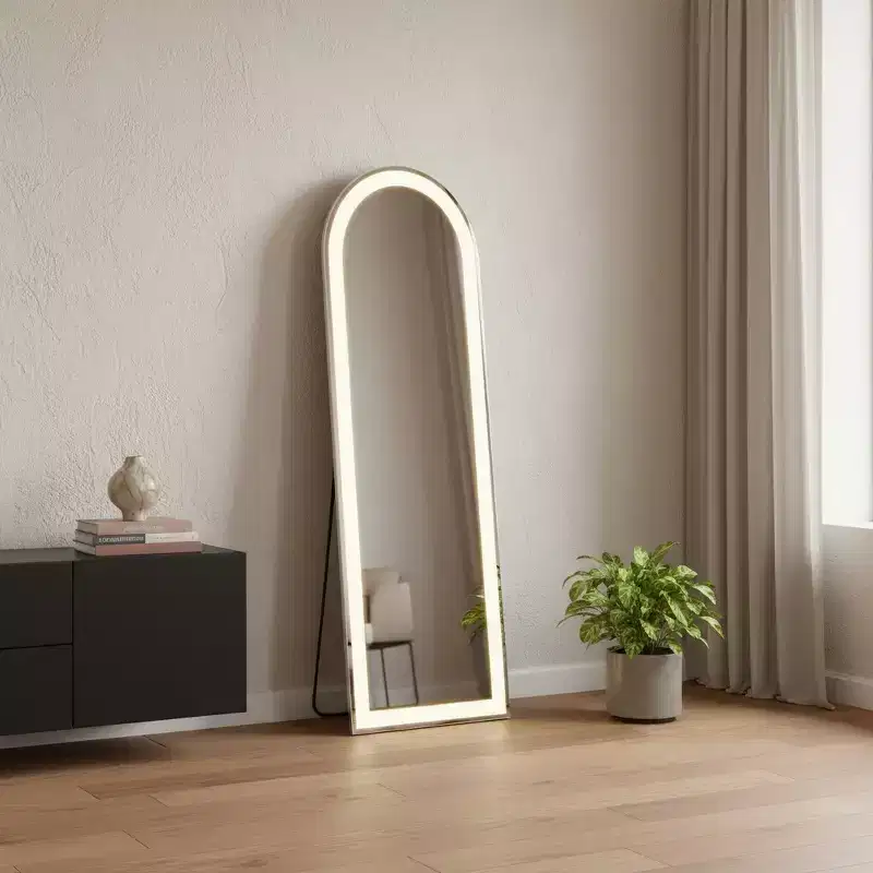 HomeRoots 60 Clear Arch Lighted Freestanding and Wall Mount Frameless Full Length Mirror