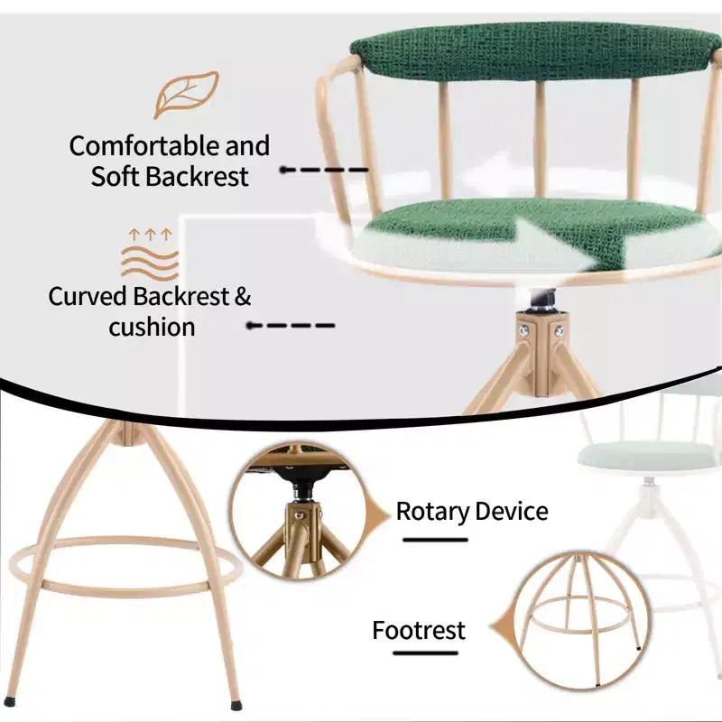Karl Home 2 Piece Set of Green Swivel Bar Stools with Burlap Seat and Khaki Powder - Coated Iron Legs