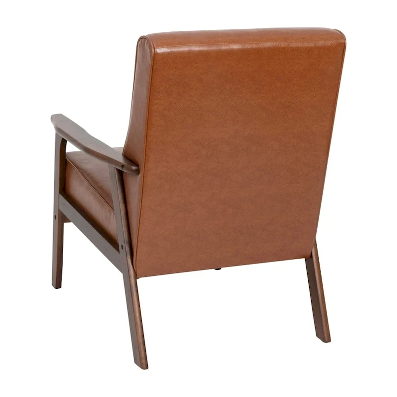 Mid-Century Modern Armchair with Wooden Frame and Faux Leather Cushions