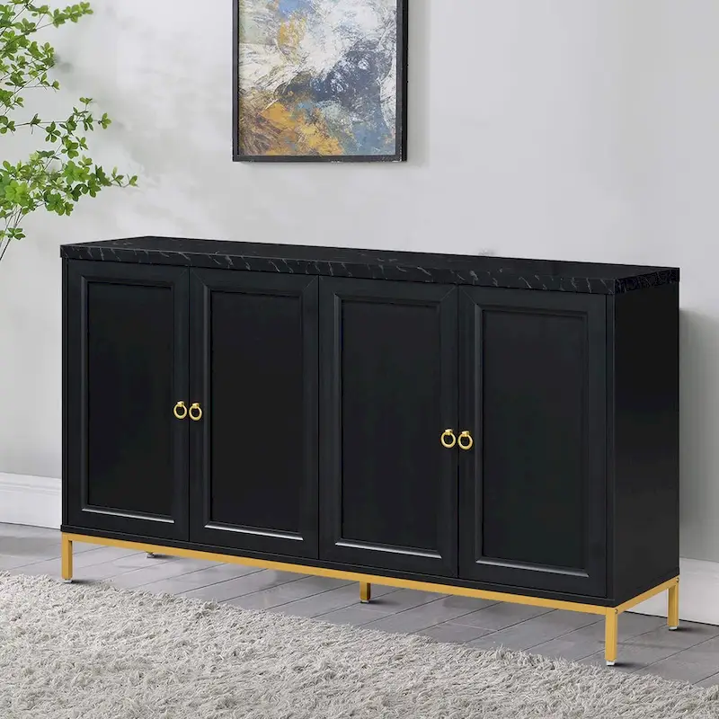 Wooden Sideboard with Faux Marble Top