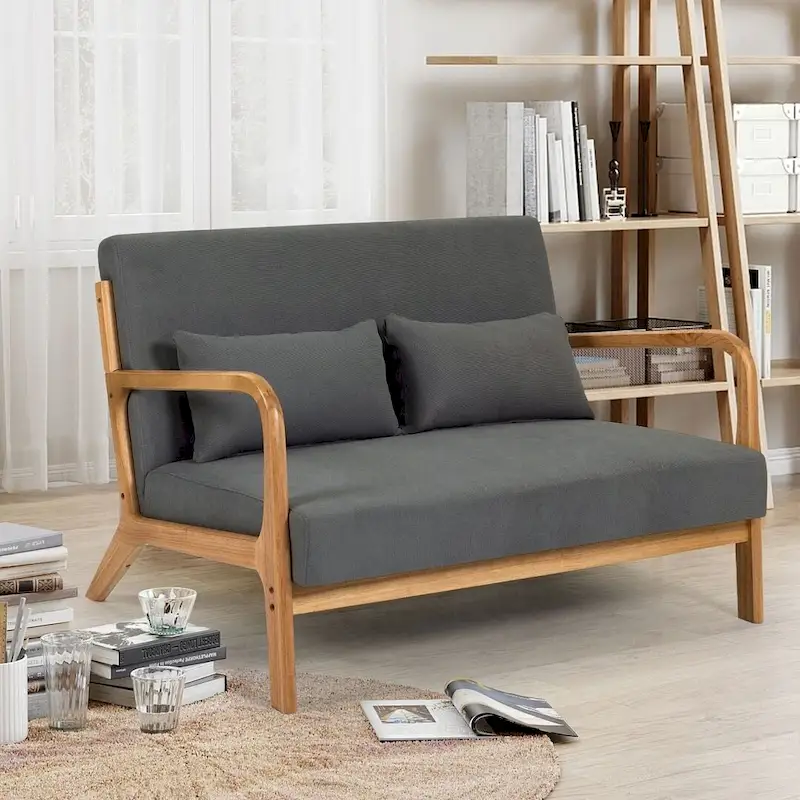 Mid-century Upholstered Accent Sofa in solid wood for 2