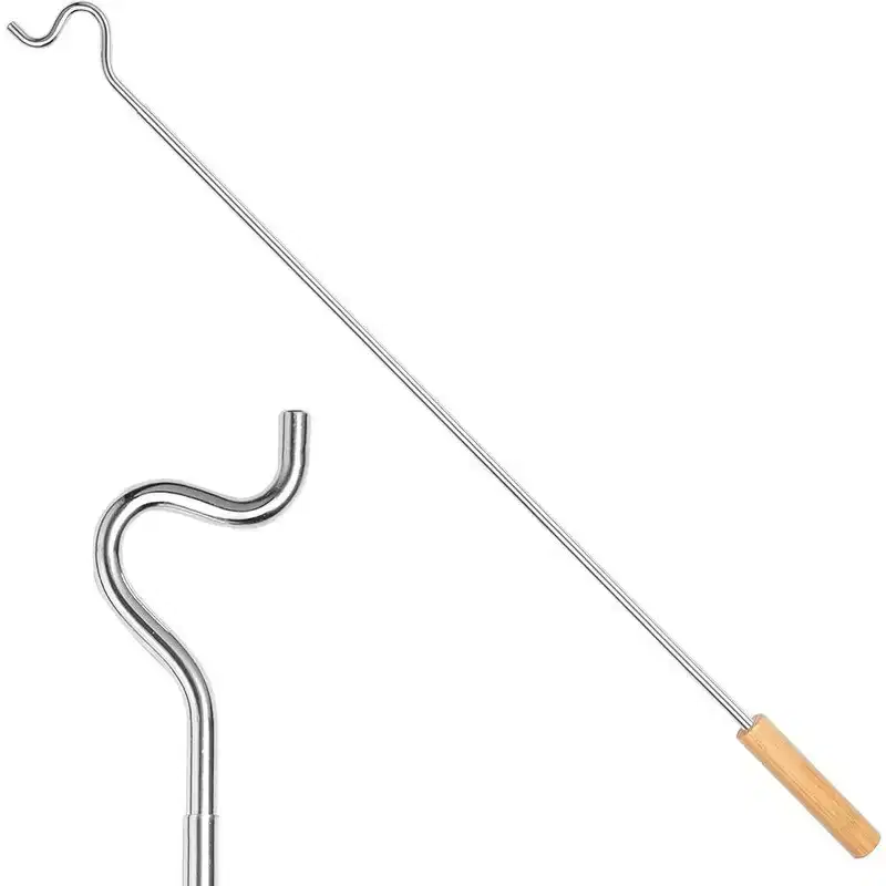 Closet Reacher Pole with Shepherd Hook and Wooden Handle, Adjustable 2.75 to 5 Feet