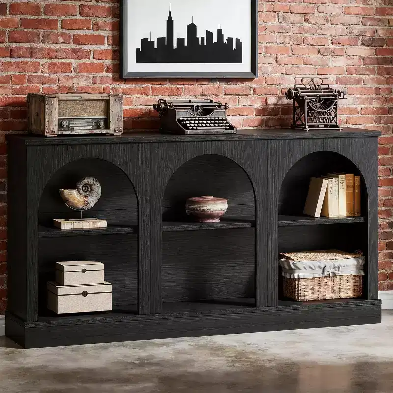 63-Inch Narrow Entryway Console Table with 3-Tier Storage Shelf – Modern Farmhouse, Black
