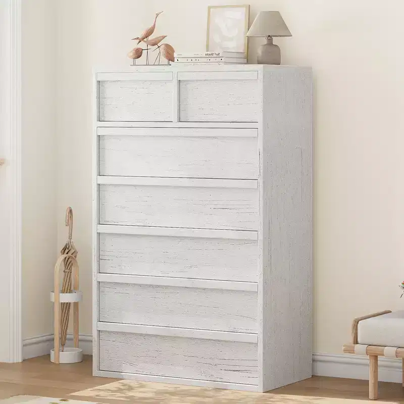 Garvee 7 Drawer Dresser for Bedroom, White 7 Chest of Drawers Tall with Concave Handles, Wooden Dresser Organizer for Living Room Nursery Entryway