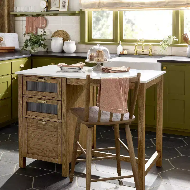 48 Reeded Glass & Wood Kitchen Island with Seating Nook - Hearth & Hand with Magnolia