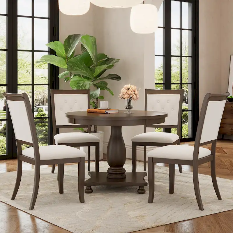 Lak Retro 5-Piece Dining Sets with Upholstered Chairs by GDFStudio