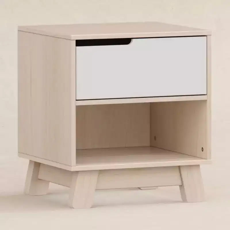 Mid-Century Nightstand with USB Port, Beige