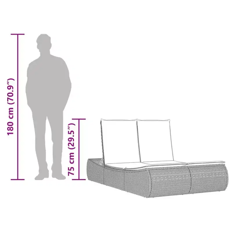 vidaXL Double Sun Lounger with Cushions Poly Rattan